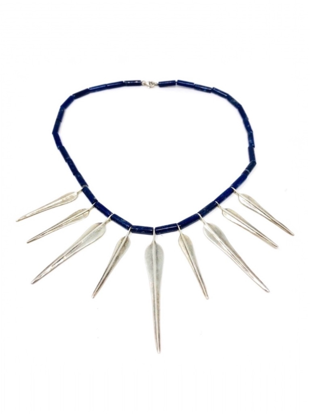 MMA Sterling silver, lapis lazuli Egyptian revival necklace, 33.6g